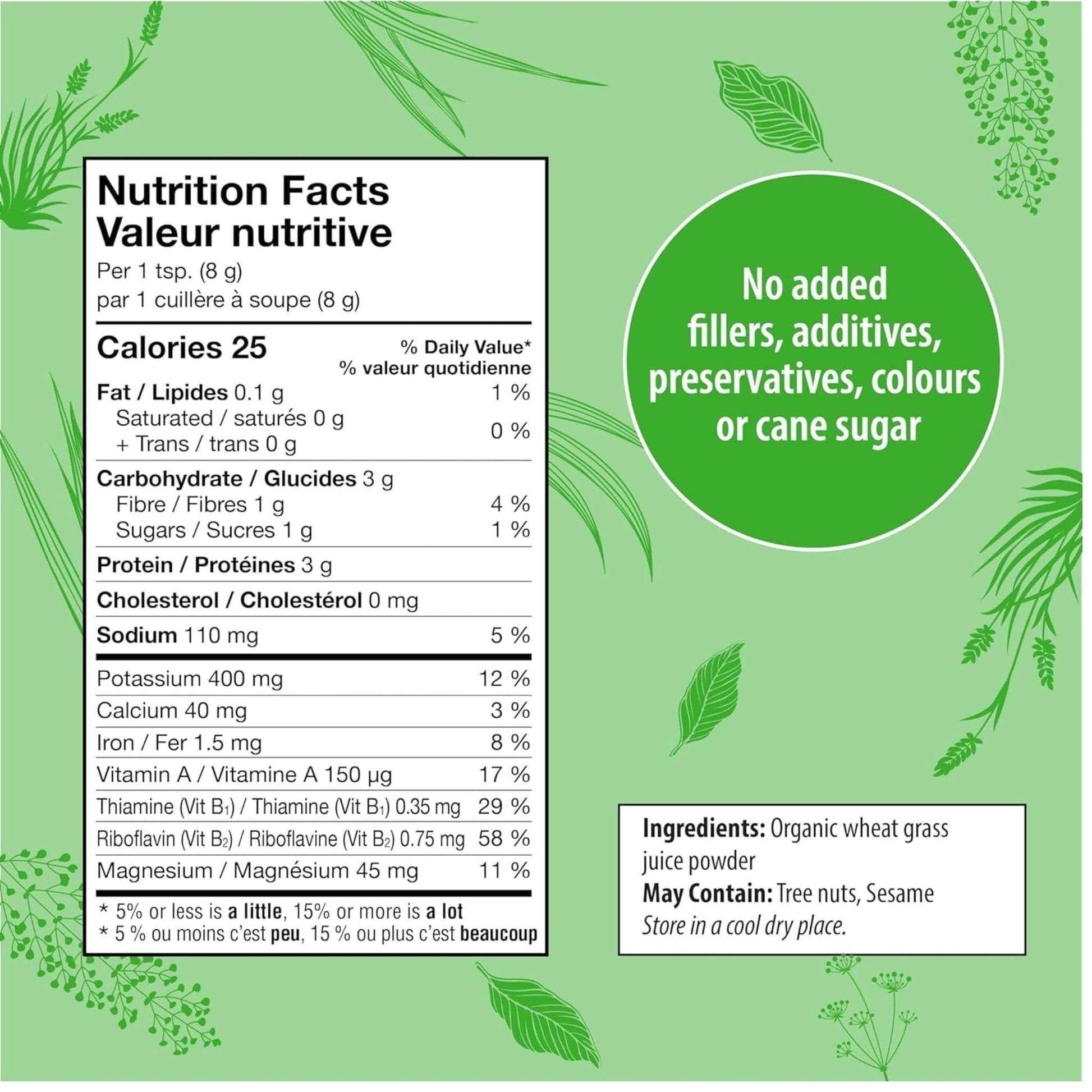 150g | Organic Traditions Wheat Grass Juice Powder 5.3oz // Nutrition Facts