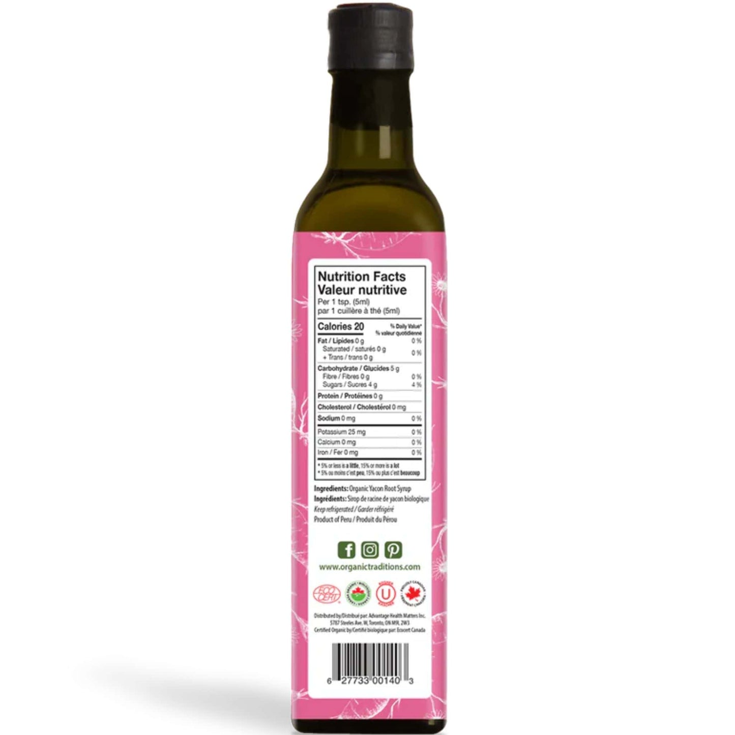 250ml | Organic Traditions Yacon Syrup 8.5 fl oz // nutrition facts