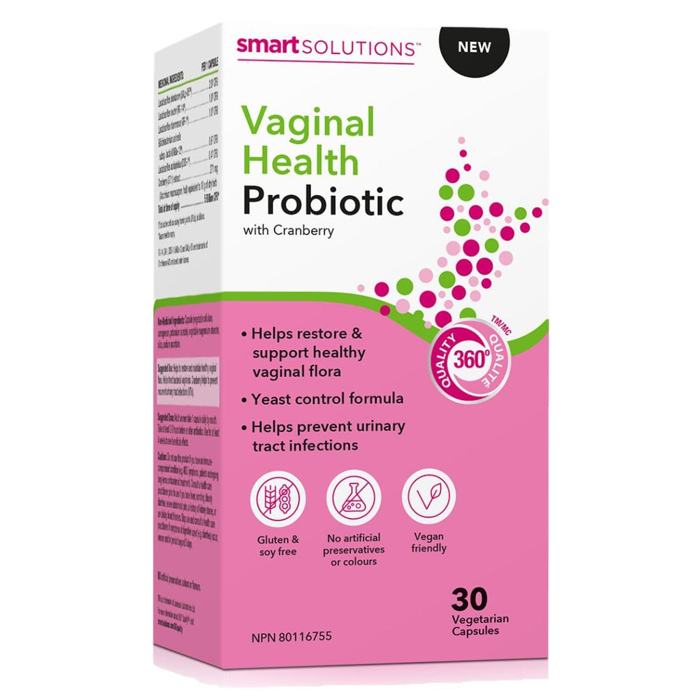 Smart Solutions Vaginal Health Probiotic With Cranberry, 30 Vegetable Capsules CLEARANCE 75% Off Expiry 3/25 Final Sale