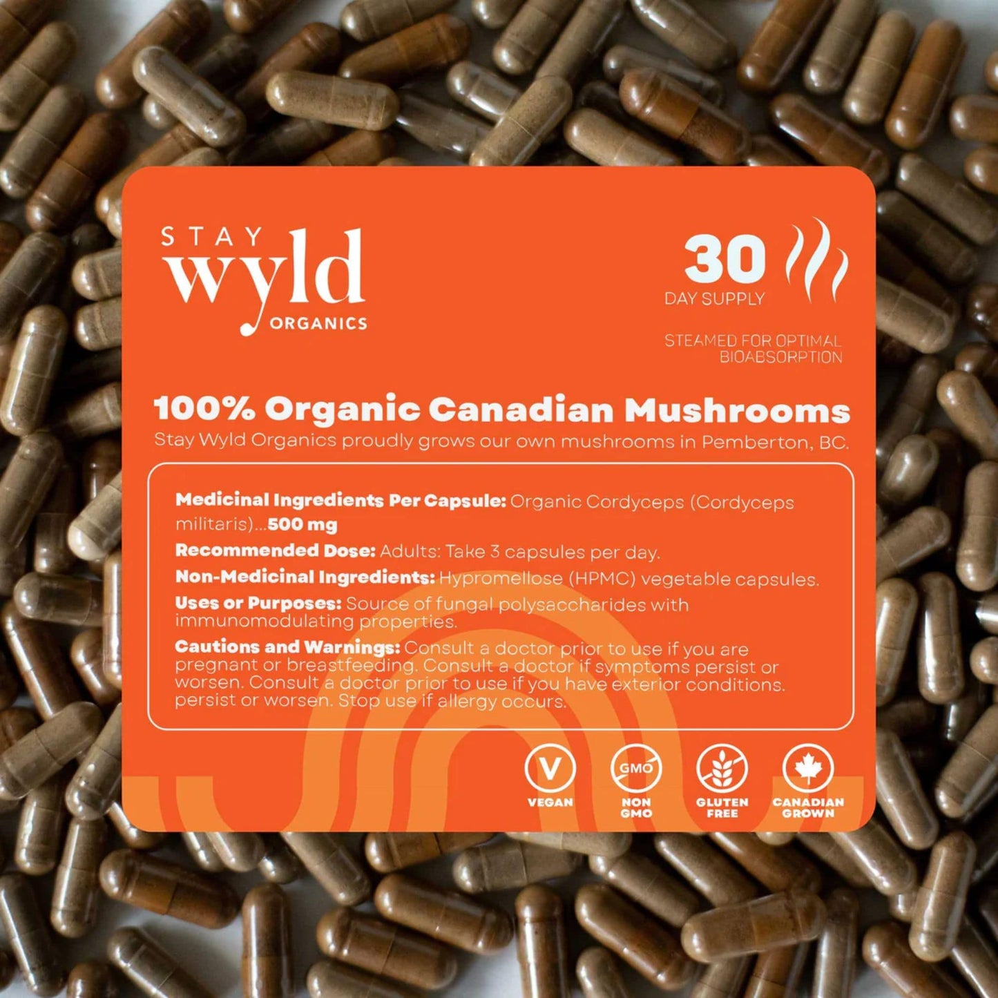 90 Capsules | Stay Wyld Organics Cordyceps, Power Up // nutrition facts