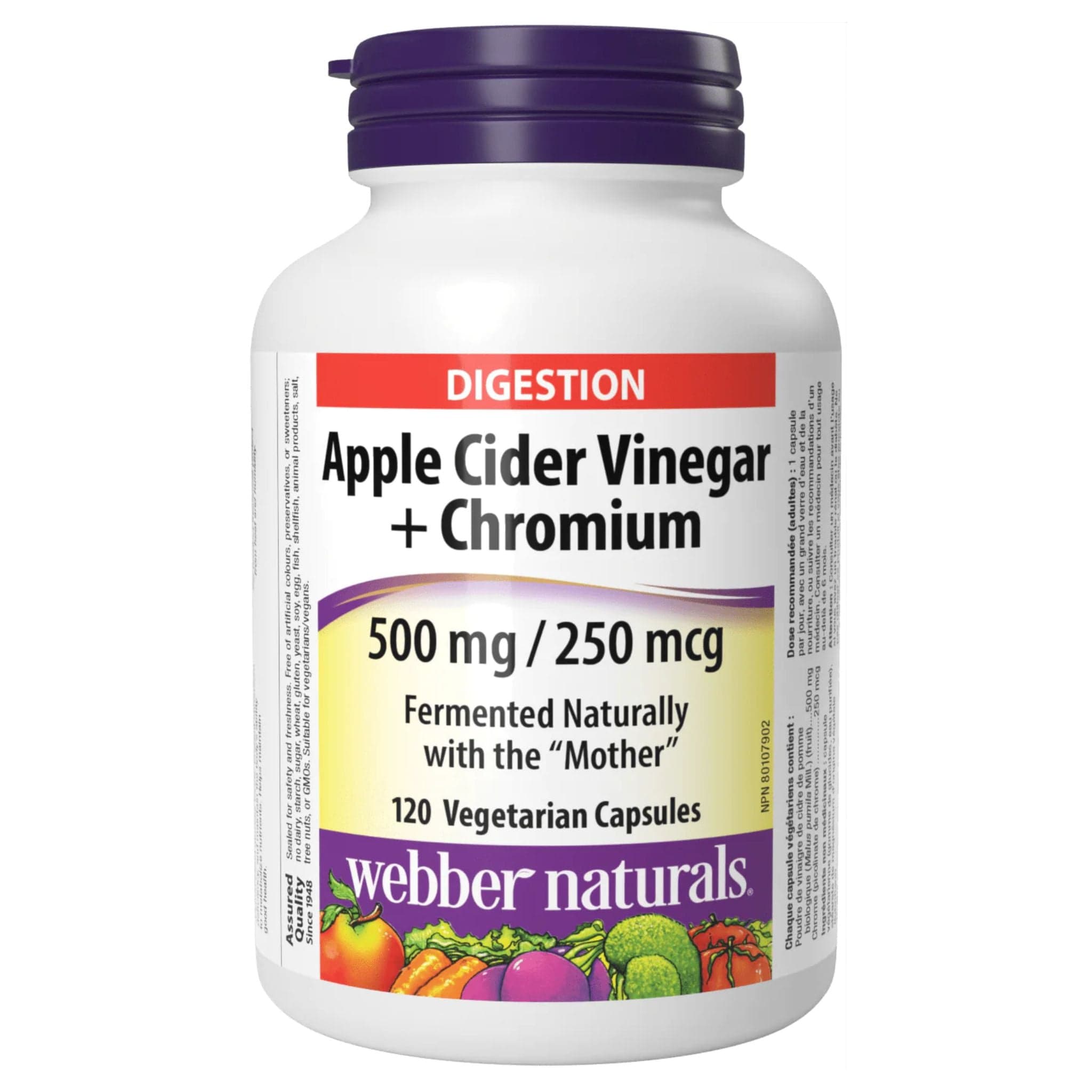 Webber Naturals Apple Cider Vinegar with Chromium Fermented Naturally with the Mother 120 Vegetable Capsules