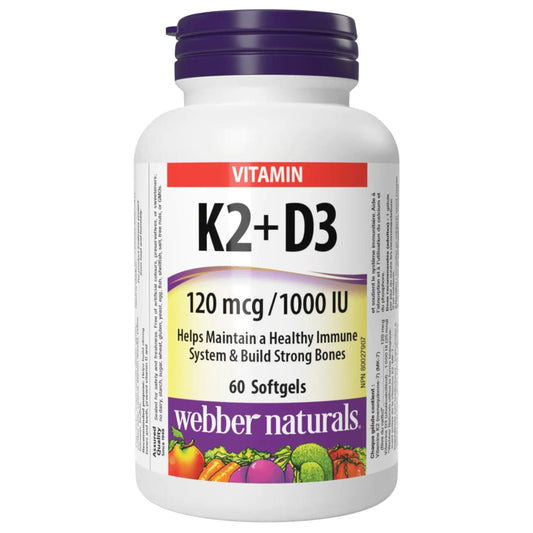 60 Softgels | Webber Naturals k2 with d3 120mcg and 1000iu