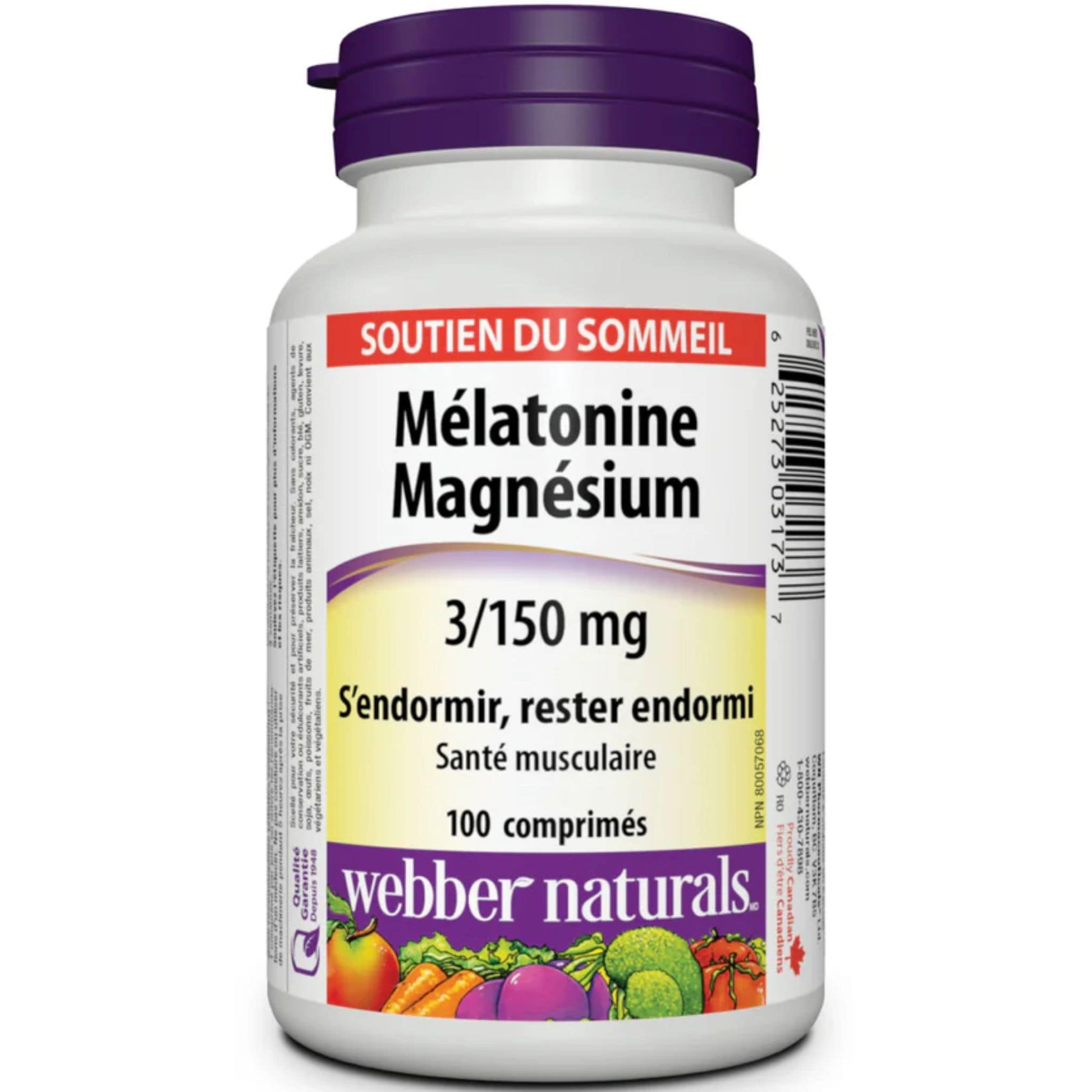 100 Tablets | Webber Naturals Melatonin Magnesium 3/150mg // French Bottle