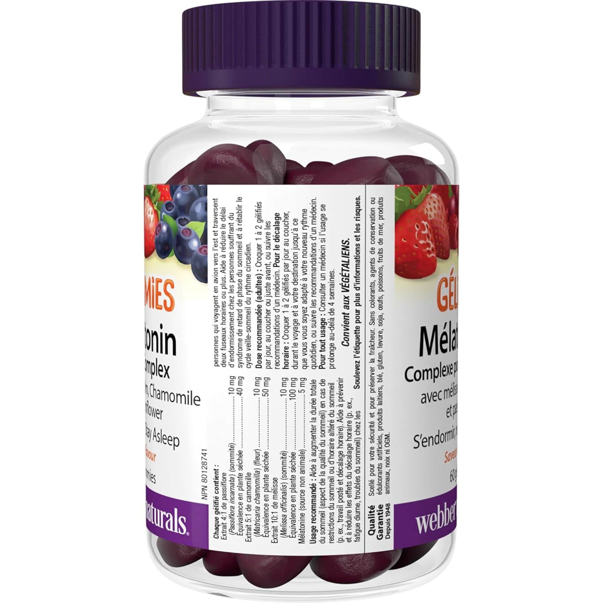 Berry Flavour, 60 Gummies | Webber Naturals Melatonin Sleep Complex Gummies // back info