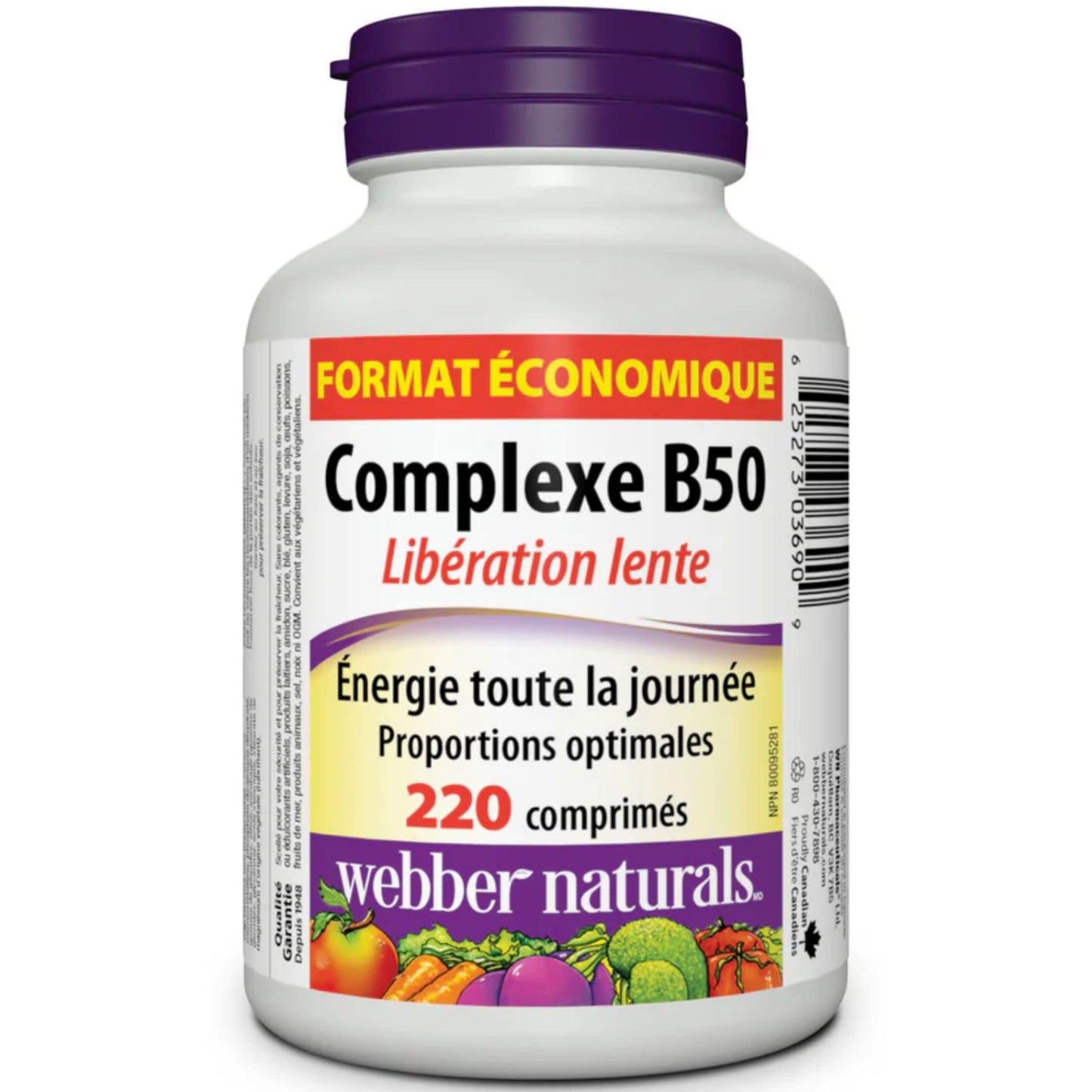 220 Tablets | Webber Naturals Timed release B50 Complex // French Bottle