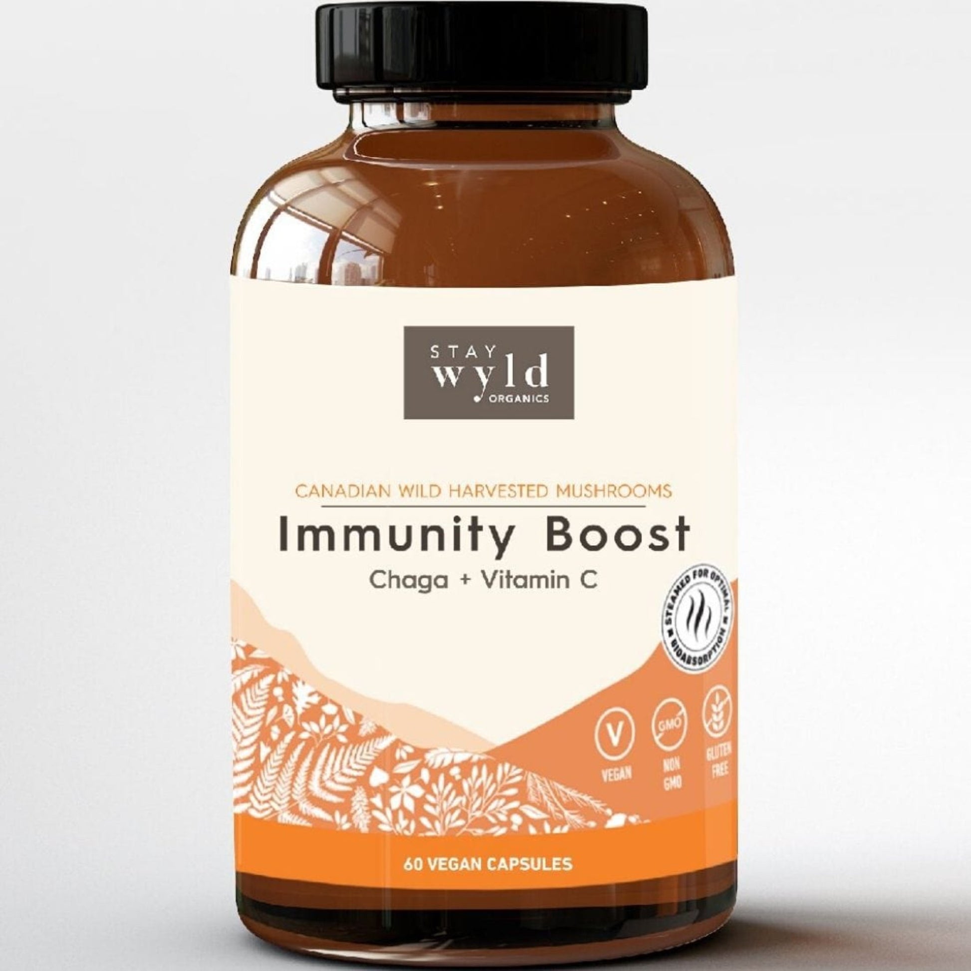 60 Vegetarian Capsules | Stay Wyld Organics Immunity Boost, Chaga + Vitamin c