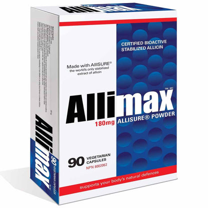 Allimax 180mg Stabilized Allicin, Certified Bioactive Fresh, Raw Garlic, Optimized Immune System Support