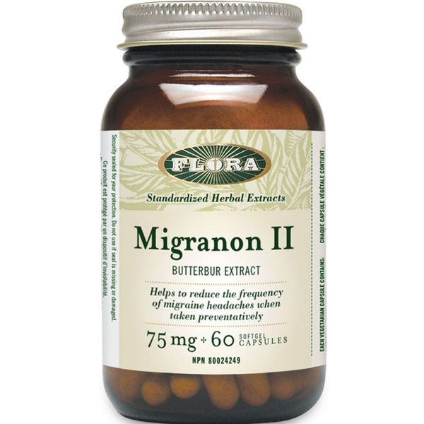 Flora Migranon II Butterbur Extract 75mg Reduces Headache Frequency 60 Softgels