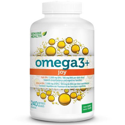 Genuine Health Omega3+ Joy Fish Oil Softgels, Mood Support Fish Oil, Purity Tested, Wild Caught, No Fishy Aftertaste or Odour