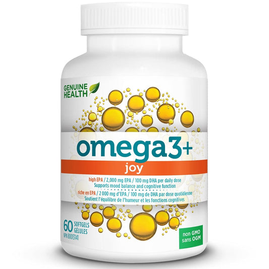 Genuine Health Omega3+ Joy Fish Oil Softgels, Mood Support Fish Oil, Purity Tested, Wild Caught, No Fishy Aftertaste or Odour