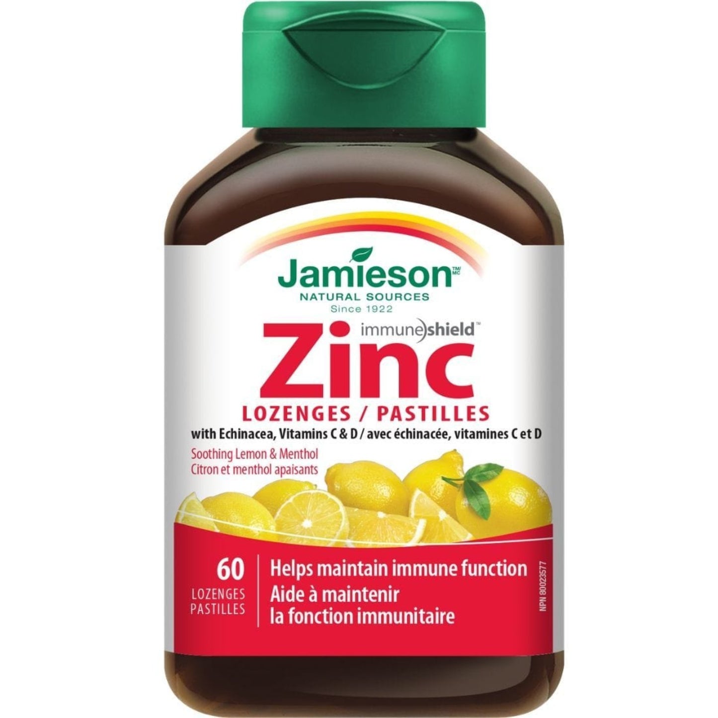 Lemon Menthol, 60 Lozenges | Jamieson Zinc Lozenges with Echinacea, Vitamins C and D // lemon menthol flavour