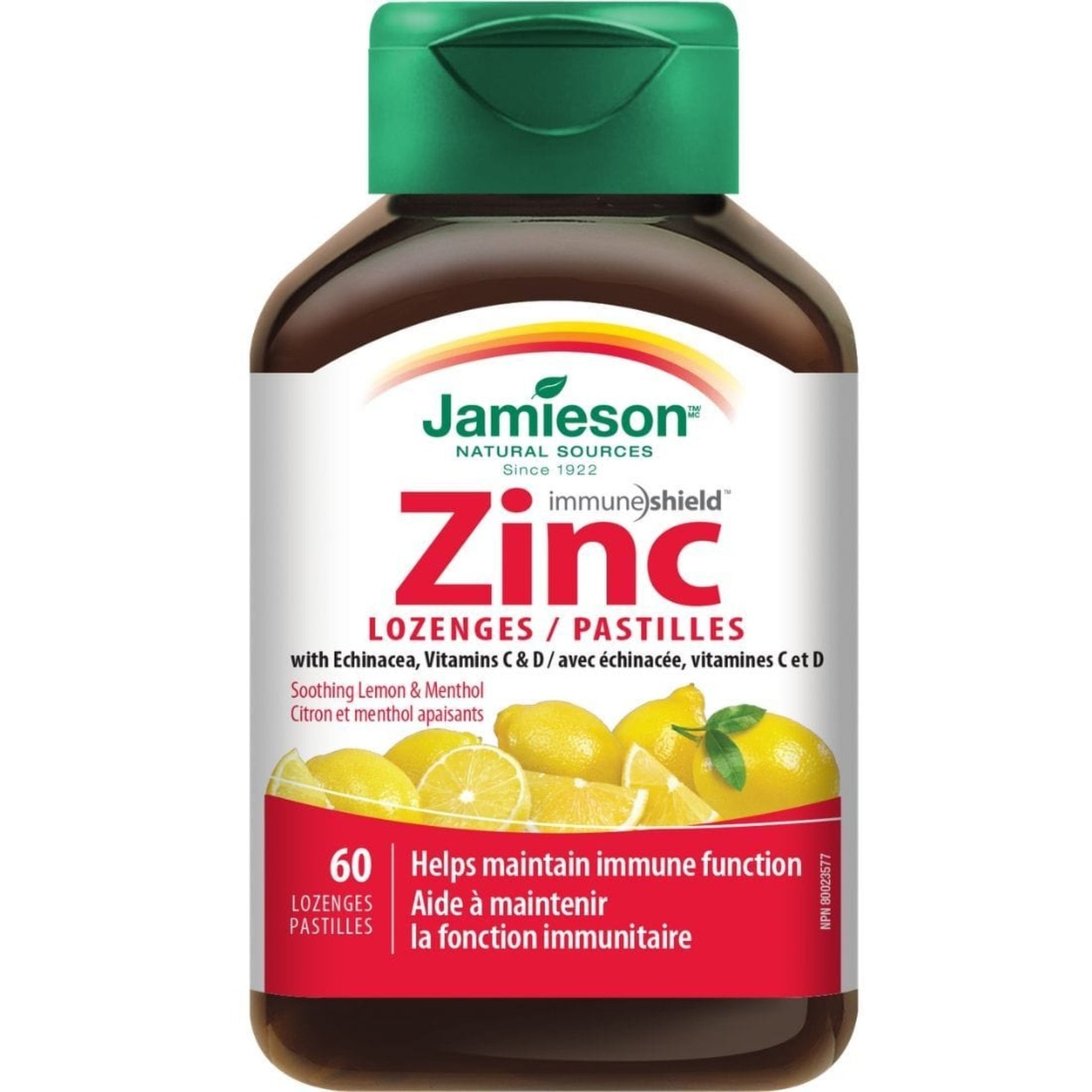 Lemon Menthol, 60 Lozenges | Jamieson Zinc Lozenges with Echinacea, Vitamins C and D // lemon menthol flavour