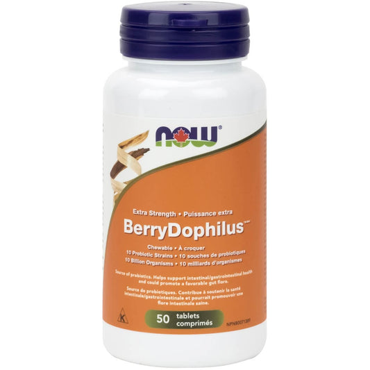 NOW Berry Dophilus, Extra Strength, 10 Billion, 10 Probiotic Strains, 50 Chewable Tablets, Store in Fridge