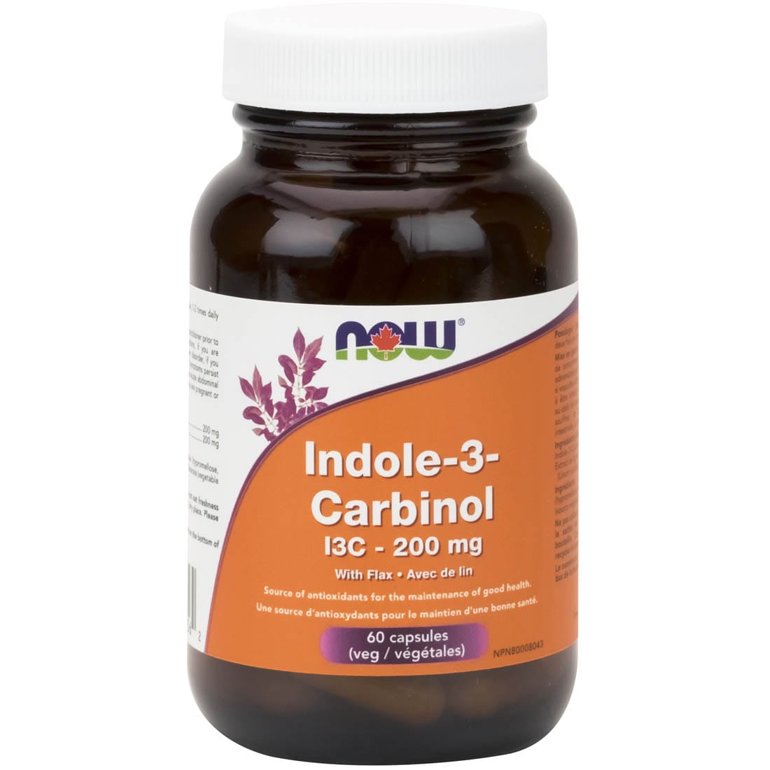 NOW Indole-3-Carbinol I3C 200mg With Flax, 60 VCaps