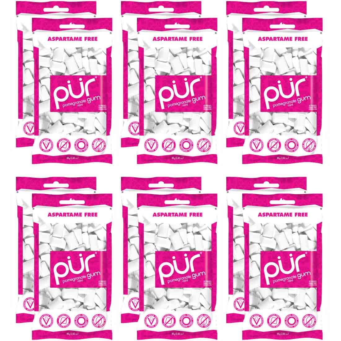 Pur Chewing Gum, Sugar-Free, Pomegranate Mint, Packaged Candy