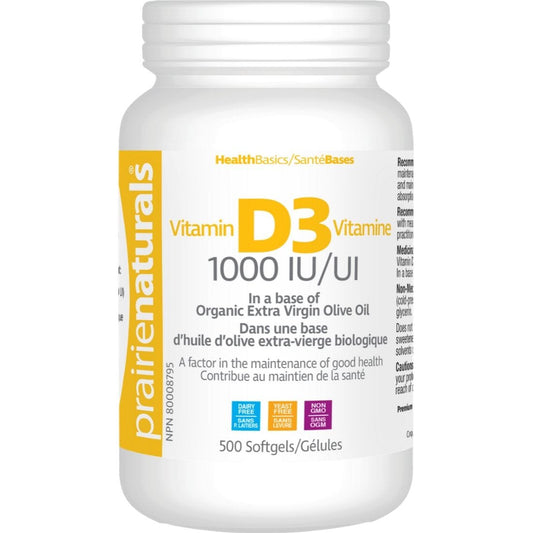 Prairie Naturals Vitamin D 1000IU Softgels in a Base of Organic Olive Oil