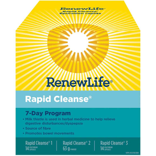 14 Vegetarian Capsules, 63g powder and 14 Vegetarian Capsules | RenewLife Rapid Cleanse 7-Day Program Kit