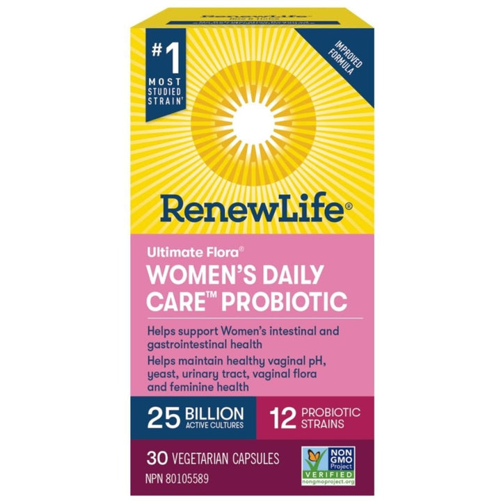 30 Vegetarian Capsules | RenewLife Ultimate Flora Women's Daily Care Probiotic, 25 Billion Active Cultures, 12 Probiotic Strains