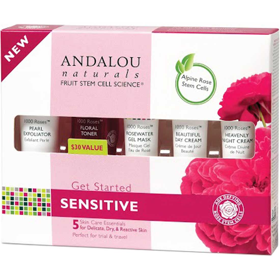 Andalou Naturals 1000 Roses Get Started Kit, Sensitive, 5 Piece Kit