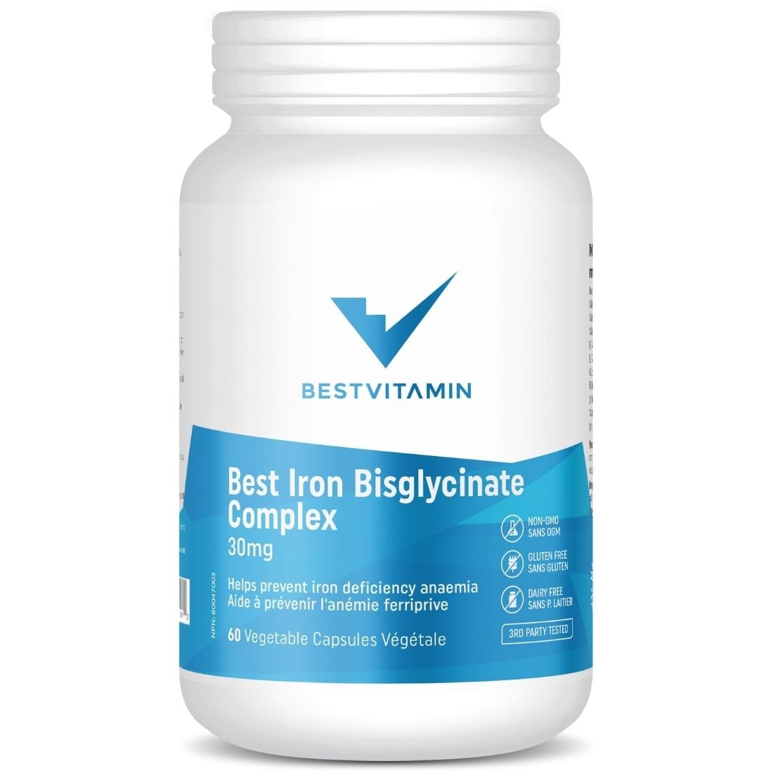 BestVitamin Best Iron Bisglycinate Complex, 30mg Iron, Enhanced bioavailability