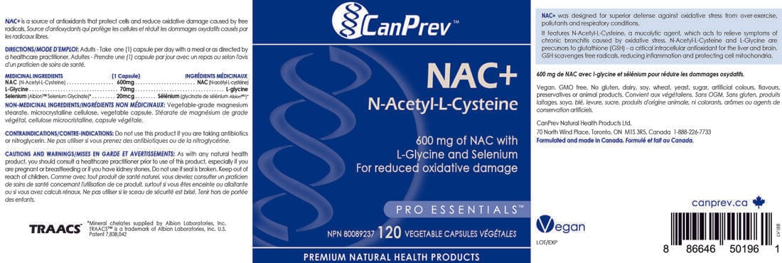 CanPrev NAC N Acetyl L Cysteine 600mg with Glycine and Selenium 120 Capsules