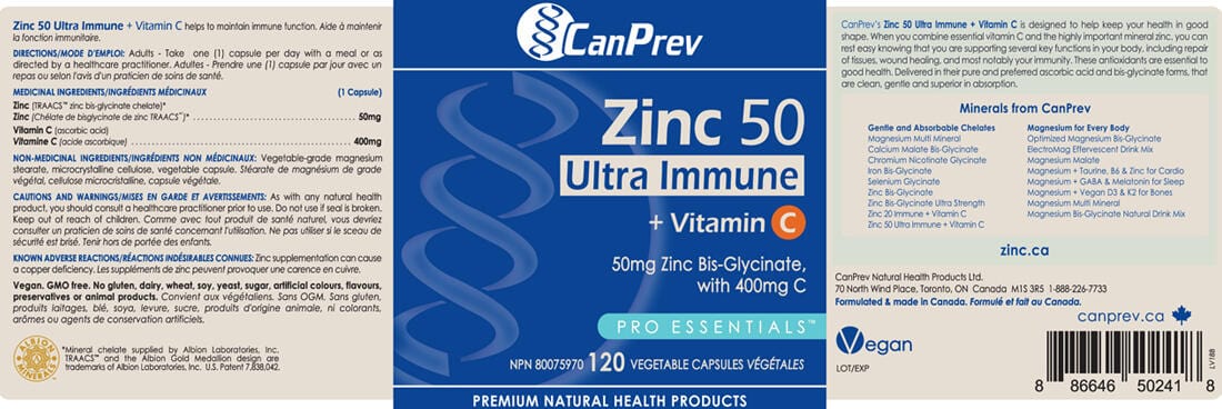 CanPrev Zinc Immune + Vitamin C, 120 Vegetable Capsules