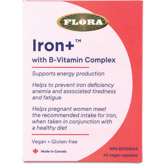 Flora Iron Plus B-Complex, Vegan, Non-constipating, High absorption, 60 Capsules, 40% Off Expiry: Nov 2024 Final Sale