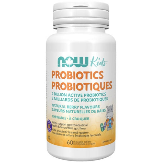 NOW Kids Chewable Probiotic 2 Billion, Delicious Berry Flavour, 60 Chewable Tablets