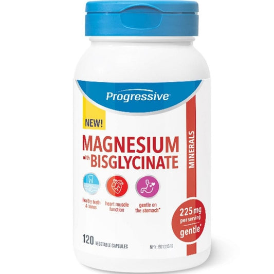 Progressive Magnesium Bisglycinate, 120 Vegetable Capsules (40% Off Expiry: Oct 2024 Final Sale)
