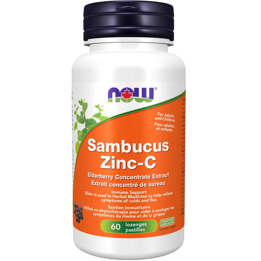 NOW Sambucus Zinc-C, Elderberry Zinc and Vitamin C Lozenges, 60 Lozenges