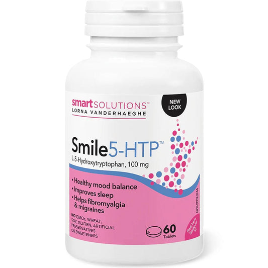 Smart Solutions Smile 5-HTP 100mg, Healthy mood balance, 60 Enteric Coated Tablets CLEARANCE 40% Off Expiry 7/25 Final Sale